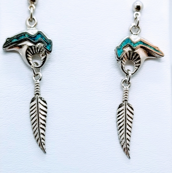EF* Earring Fashion w/Turquoise & Feather - Picture 2 of 3